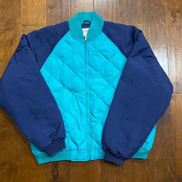 Eddie Bauer Vintage 80s Quilted Teal Navy Full Zip Puffer Jacket Men's Size XL - Picture 3 of 8